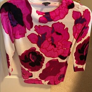 Talbots Pink and Purple Floral Cashmere Sweater